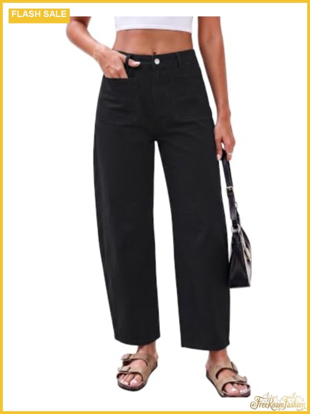 High Waisted Cropped Barrel Jeans for Women Baggy Wide Leg Stretch Denim Pants